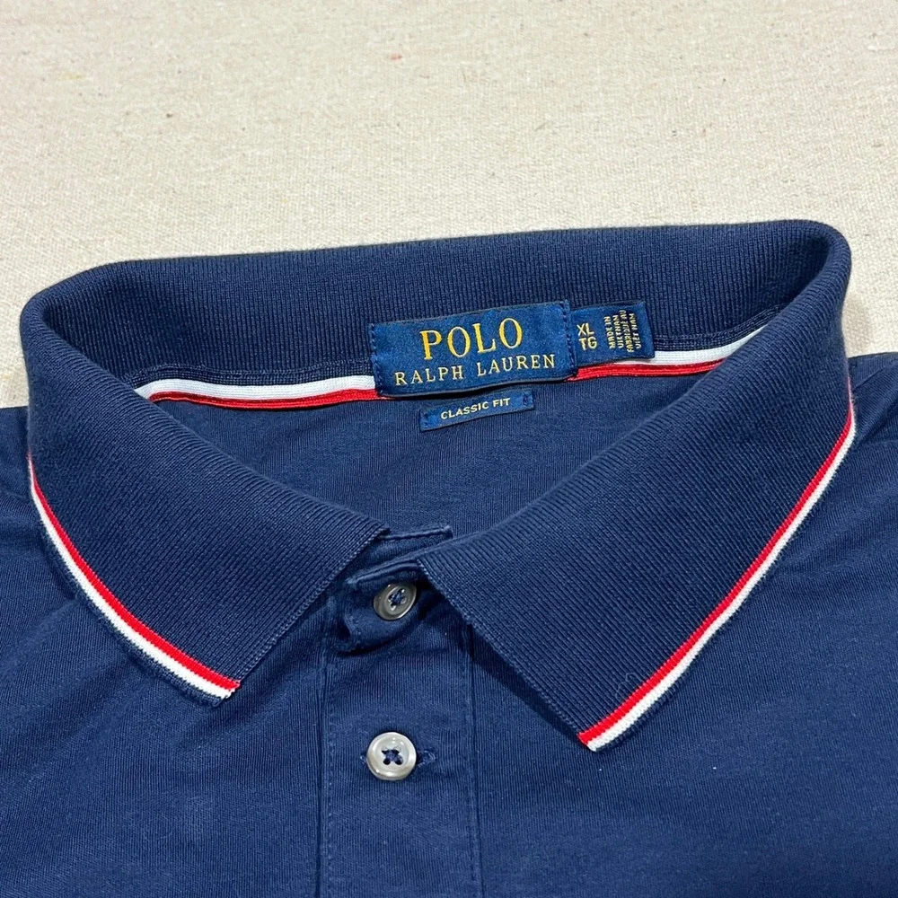Polo Ralph Lauren Classic Fit Navy Blue Mens Polo Shirt XL Red Pony Logo‎